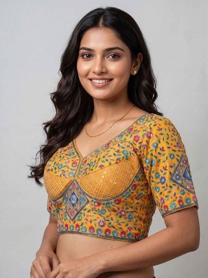 Designer Yellow Heavy Readymade Blouse