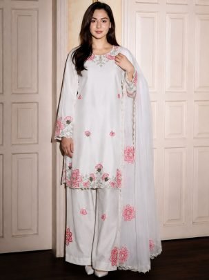 Devsena Silk White Colour Farshi Shalvar Suit