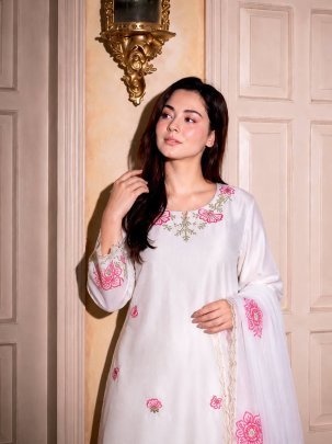 Devsena Silk White Colour Farshi Shalvar Suit