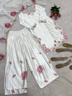 Devsena Silk White Colour Farshi Shalvar Suit