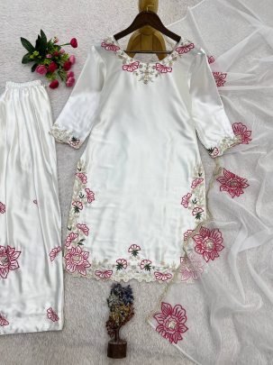 Devsena Silk White Colour Farshi Shalvar Suit