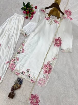 Devsena Silk White Colour Farshi Shalvar Suit