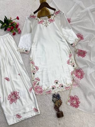Devsena Silk White Colour Farshi Shalvar Suit
