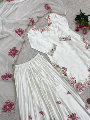 Devsena Silk White Colour Farshi Shalvar Suit