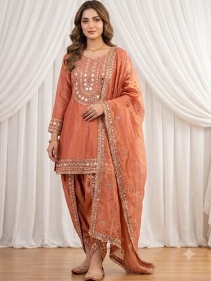 Dhoti Style Peach Colour Ready Made Suit