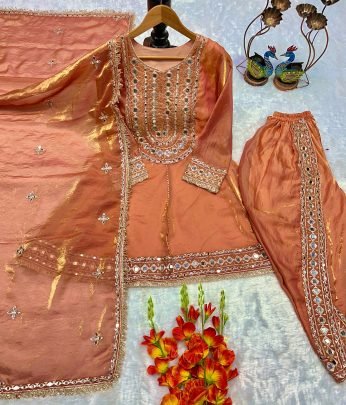 Dhoti Style Peach Colour Ready Made Suit