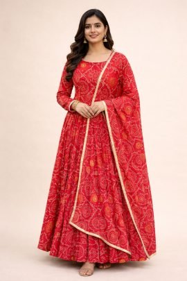 Digital Print Fox Georgette Anarkali Suit With Golden Lace Dupatta