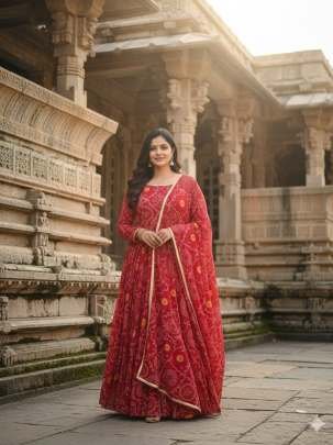 Digital Print Fox Georgette Anarkali Suit With Golden Lace Dupatta