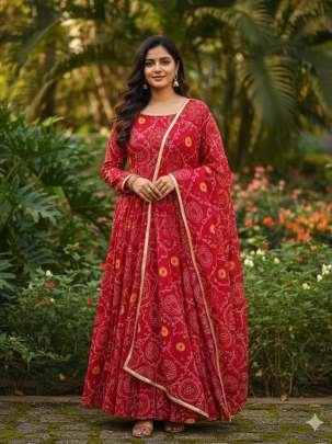 Digital Print Fox Georgette Anarkali Suit With Golden Lace Dupatta