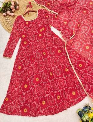 Digital Print Fox Georgette Anarkali Suit With Golden Lace Dupatta