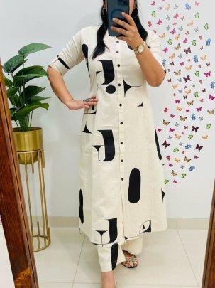 Digital Print  White Colour Co Ord Set