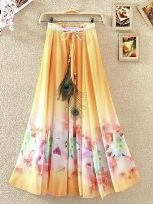 Digital  Print Yellow Colour  Ladies Skirt