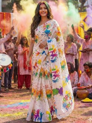 Digital Printed Holi Special  Saree 