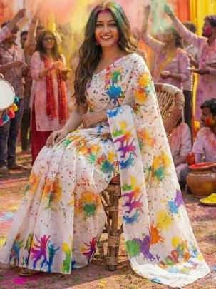 Digital Printed Holi Special  Saree