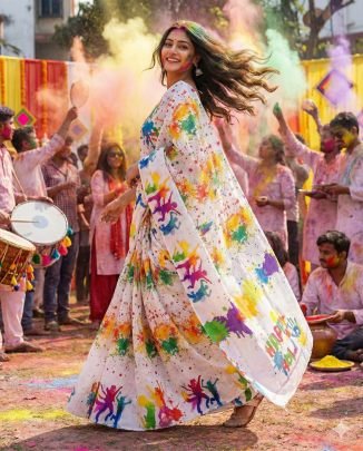 Digital Printed Holi Special  Saree