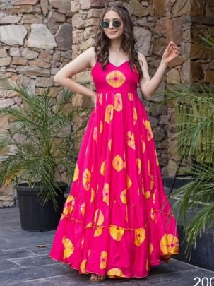 Digital Printed Work Pink Colour  One Piece Dress