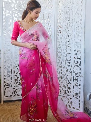 Double Shade Pedding Tabby Silk Pink Colour Saree