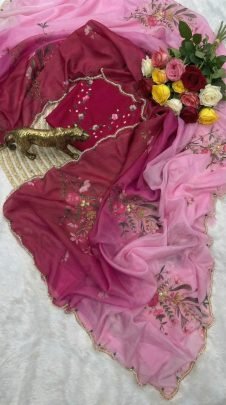Double Shade Pedding Tabby Silk Pink Colour Saree