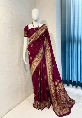 Dream Wave Heavy Party Wear Wine Saree For Women
