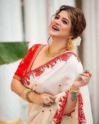 Durgapooja Special Blooming Embroidery Work Saree