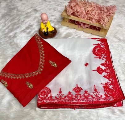 Durgapooja Special Blooming Embroidery Work Saree