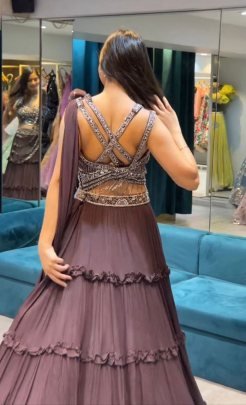 Dusty Purple Floral Frilled Lehenga Choli