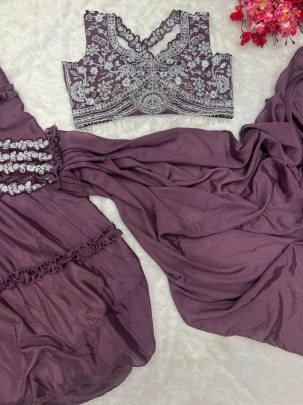 Dusty Purple Floral Frilled Lehenga Choli