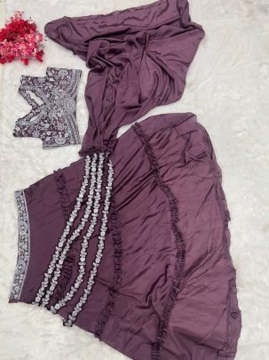 Dusty Purple Floral Frilled Lehenga Choli