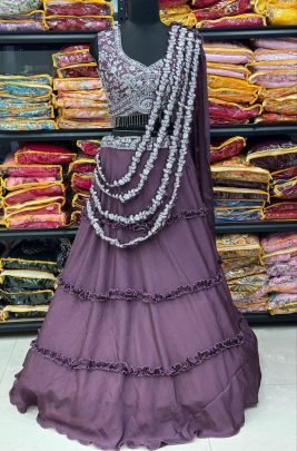 Dusty Purple Floral Frilled Lehenga Choli