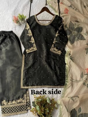 Eid Special Black Gmy Silk Plazzo Suit With Sequence Embroidery Dupatta