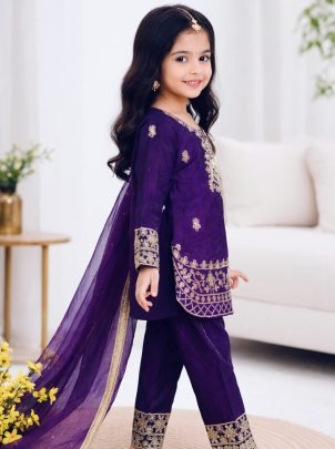 Eid Special  Kids  Purple Colour Palazzo Suit