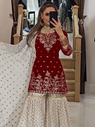  Eid  Special  Maroon Colour  Sharara Suit 