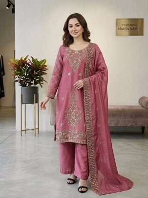 Eid Special Pink Gmy Silk Embroidered Sharara Suit With Beads Work Dupatta