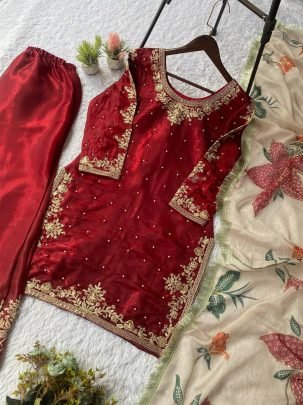 Eid Special Premium Gmy Silk Plazzo Suit With Sequence Embroidery Dupatta