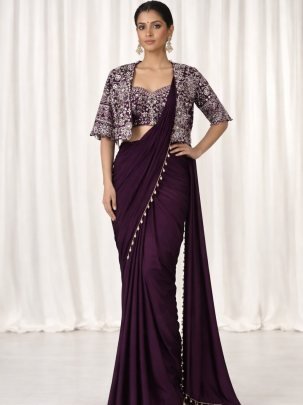 Eid  Special  Purple  Colour  Saree With Jacket