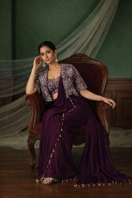 Eid  Special  Purple  Colour  Saree With Jacket