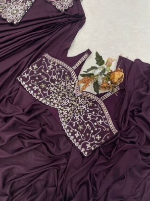 Eid  Special  Purple  Colour  Saree With Jacket