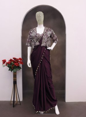 Eid  Special  Purple  Colour  Saree With Jacket