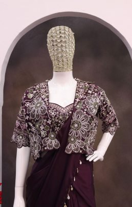 Eid  Special  Purple  Colour  Saree With Jacket