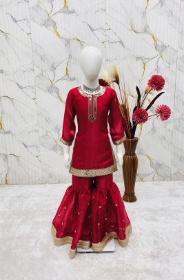 Eid  Special  Red  Colour Kids Sharara Suit