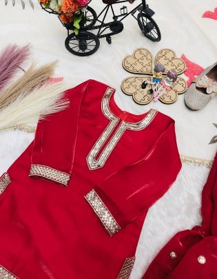 Eid  Special  Red  Colour Kids Sharara Suit