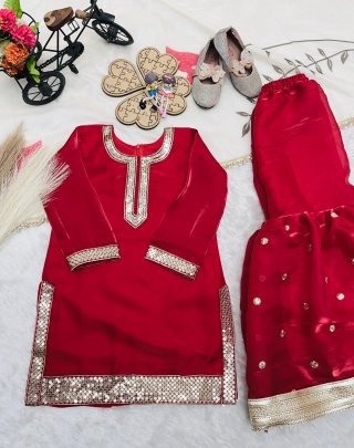 Eid  Special  Red  Colour Kids Sharara Suit