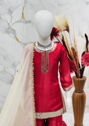 Eid  Special  Red  Colour Kids Sharara Suit