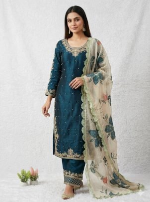 Eid Special Silk Plazzo Suit With Sequence Embroidery Dupatta