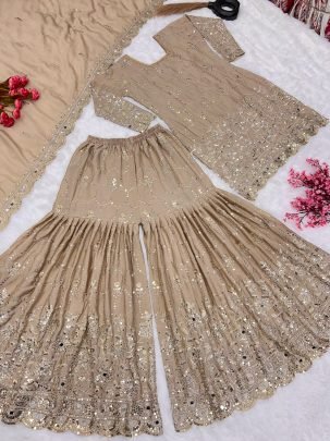 Eid Special  Cream Colour Sharara Suit