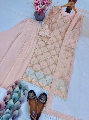 Eid Spicel Peach Colour Palazzo Suit