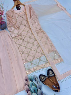 Eid Spicel Peach Colour Palazzo Suit