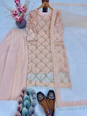 Eid Spicel Peach Colour Palazzo Suit