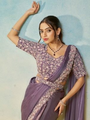 Elegant Black Satin Silk Ready To Wear Saree With Organza Tissue Blouse