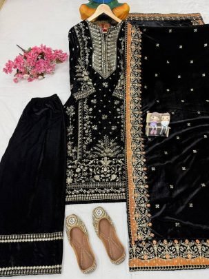 Elegant Black Velvet Kurti Plazzo